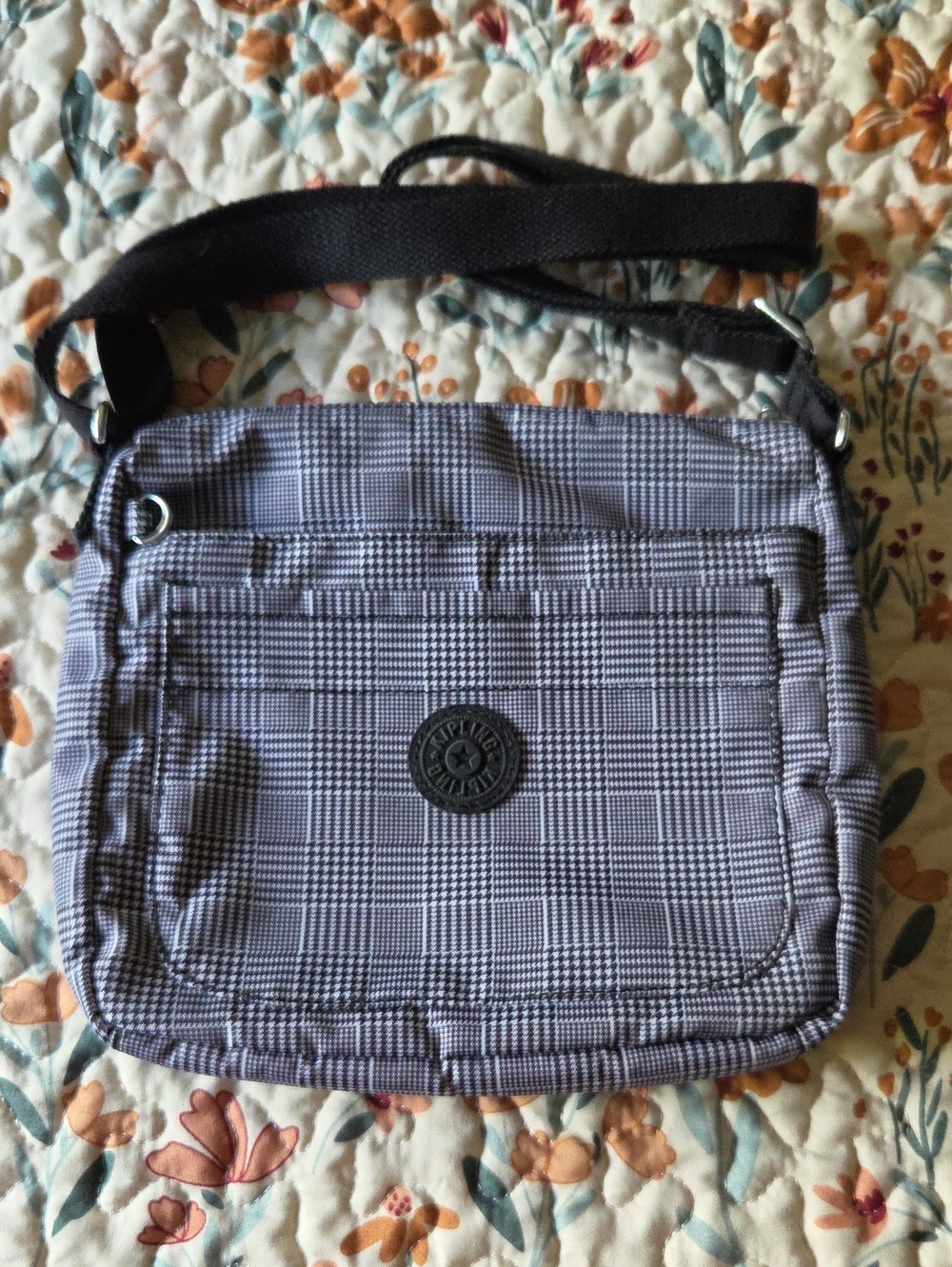 Kipling Sebastian Black Plaid Crossbody Bag